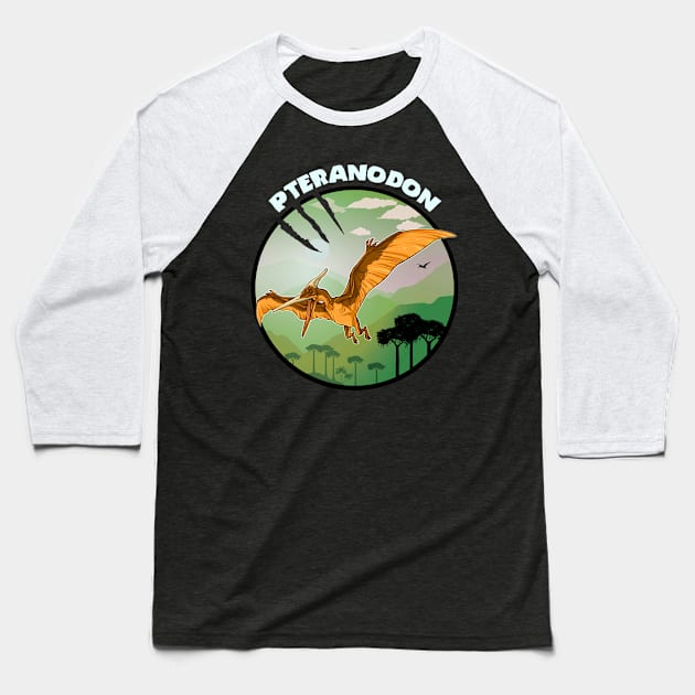 Pteranodon Prehistoric Design With Background Baseball T-Shirt by Terra Fossil Merch